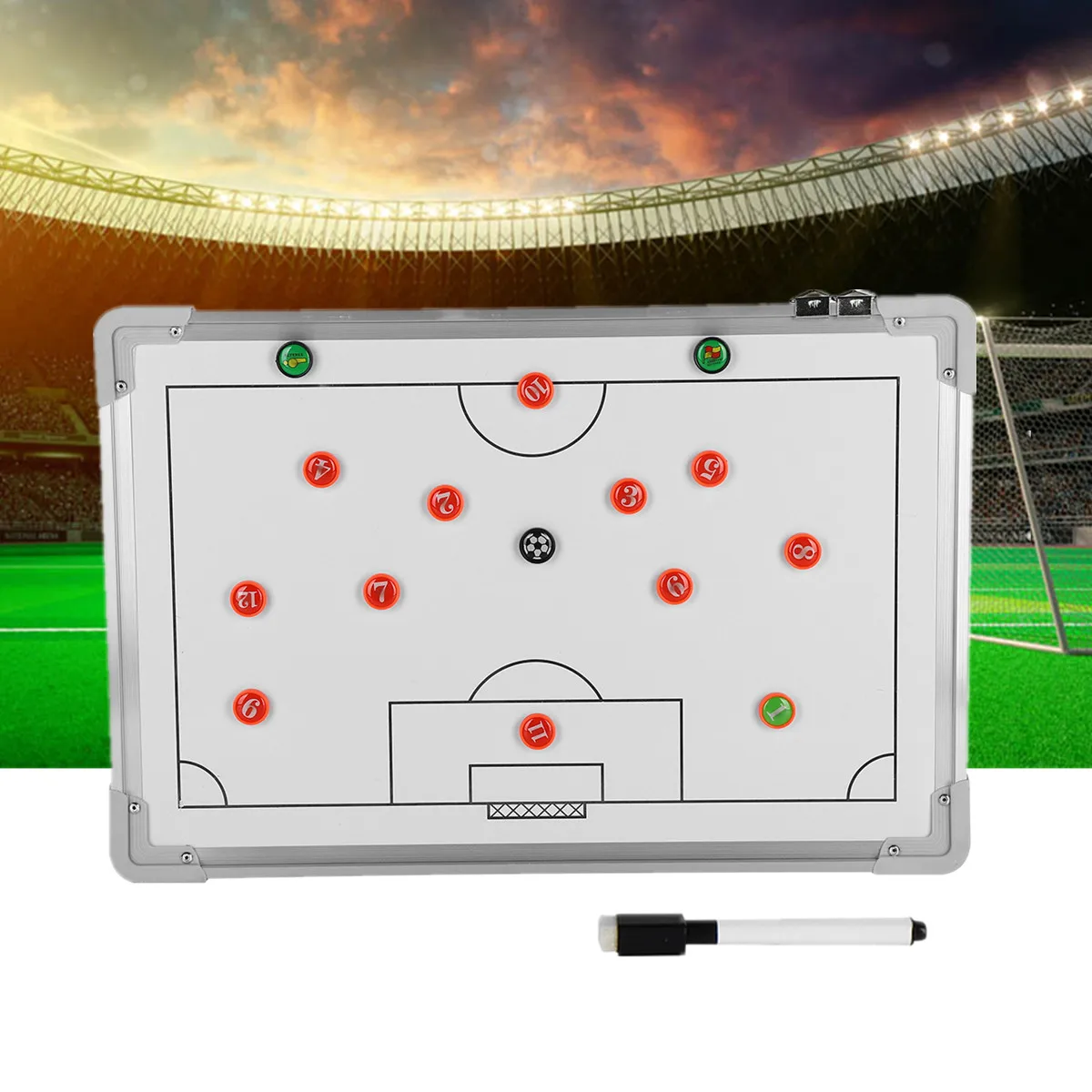 

Magnetic Football Tactical Board Training Guidance Hanging Plate Double-Sided 455x305x18mm Coaching Board Rubber Corners