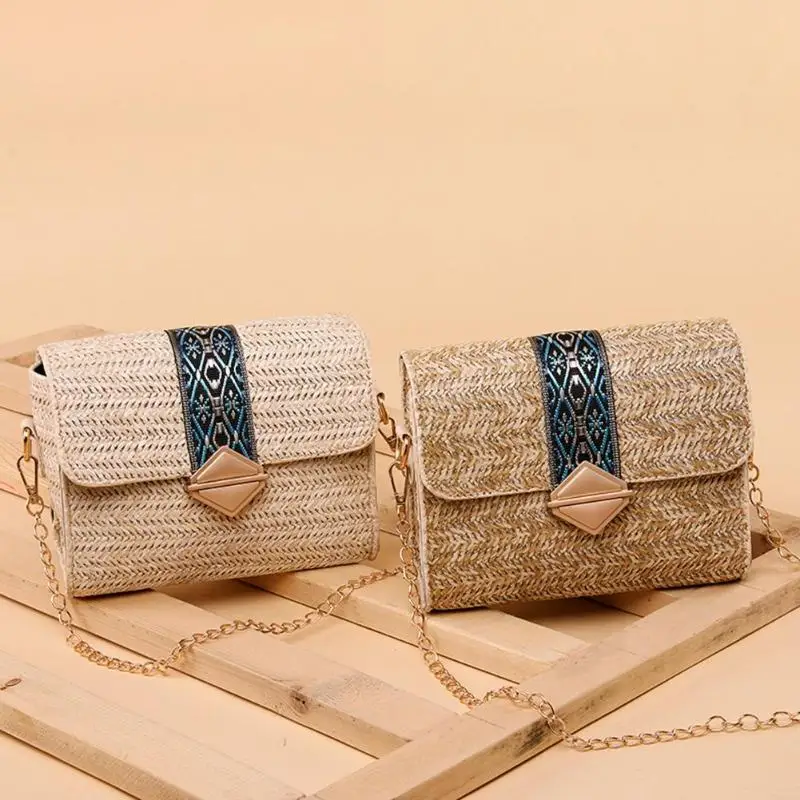 الصيف القش حقائب كتف للنساء 2019 بوهو القش محبوك التطريز Crossbody حقيبة العرقية نمط حقيبة ساعي Bolsas الأنثوية