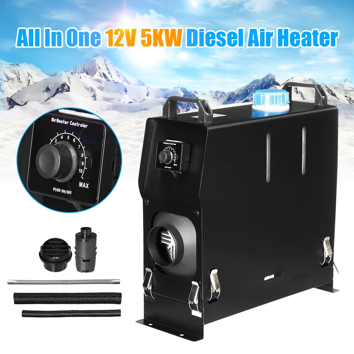 

Newest 12V 5000W Diesels Air Heater Black Parking Heater Knob Switch All In One With Mounting Plate For Truck Boat RV Trailer