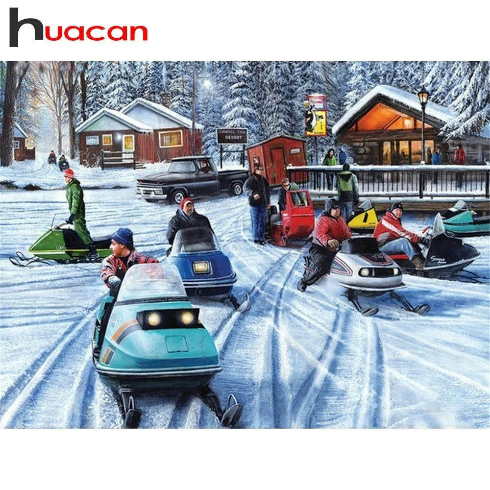 

Huacan Diamond Embroidery Winter Scenery DIY Cross Stitch Diamond Painting Snowmobiles Rhinestones Full Square Diamond Mosaic