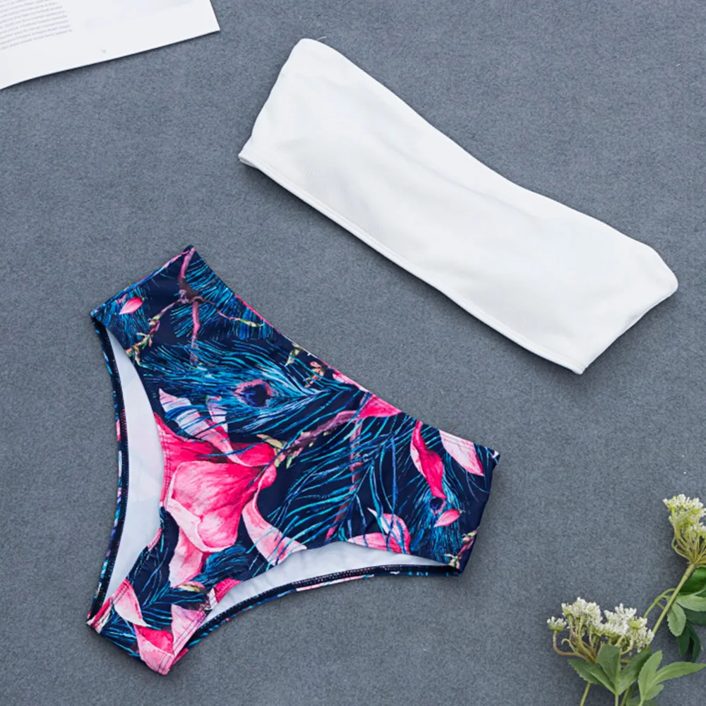 

LANGSTAR Brand summer Swimwear Printing Sexy Women low waist Bikini Set Bandage Wrap Padded Swimwear Swimsuit biquini
