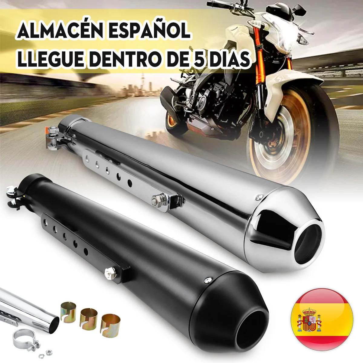 Motocicleta Café Racer tubo de escape con soporte deslizante mate negro plata Universal