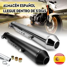 Tubo de escape para motocicleta tipo Cafe Racer con soporte deslizante negro mate plateado Universal