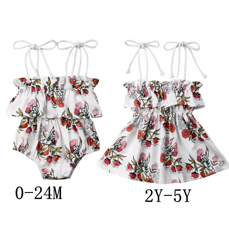 

Boutique girl clothes Toddler Kids Baby Little/Big Sister Summer Floral Print Sleeveless Romper Jumpsuit Dress Clothes