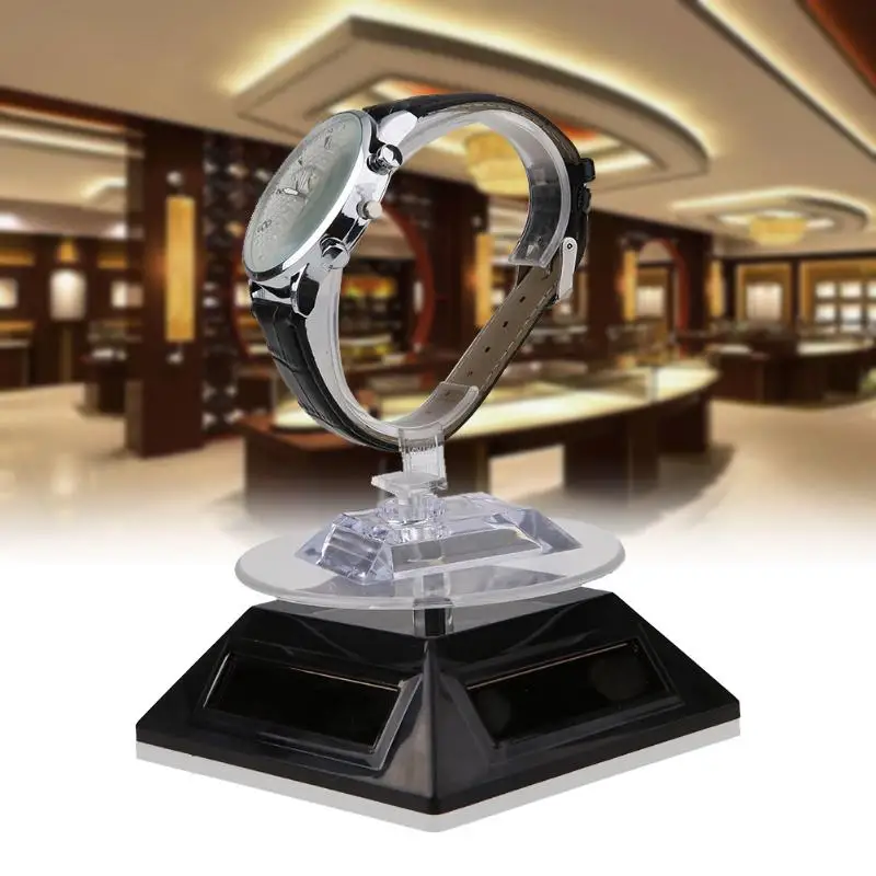 

100*100*40mm Solar Automatic Rotating Stand Ring Bracelet Jewelry Display Rack Holder ABS Acrylic Watch Showcase 2018 HOT SALE