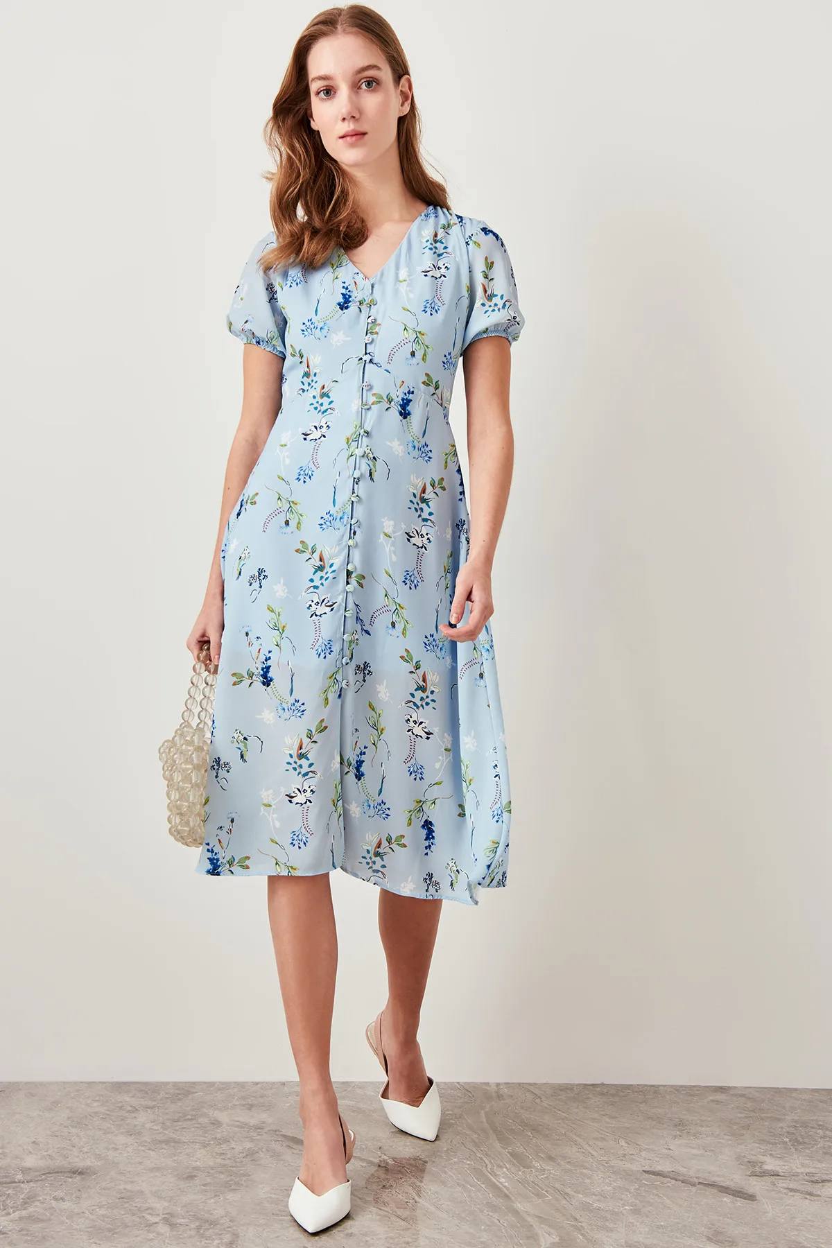 Trendyol синее платье с цветочным узором TWOSS19EH0127|Платья| |