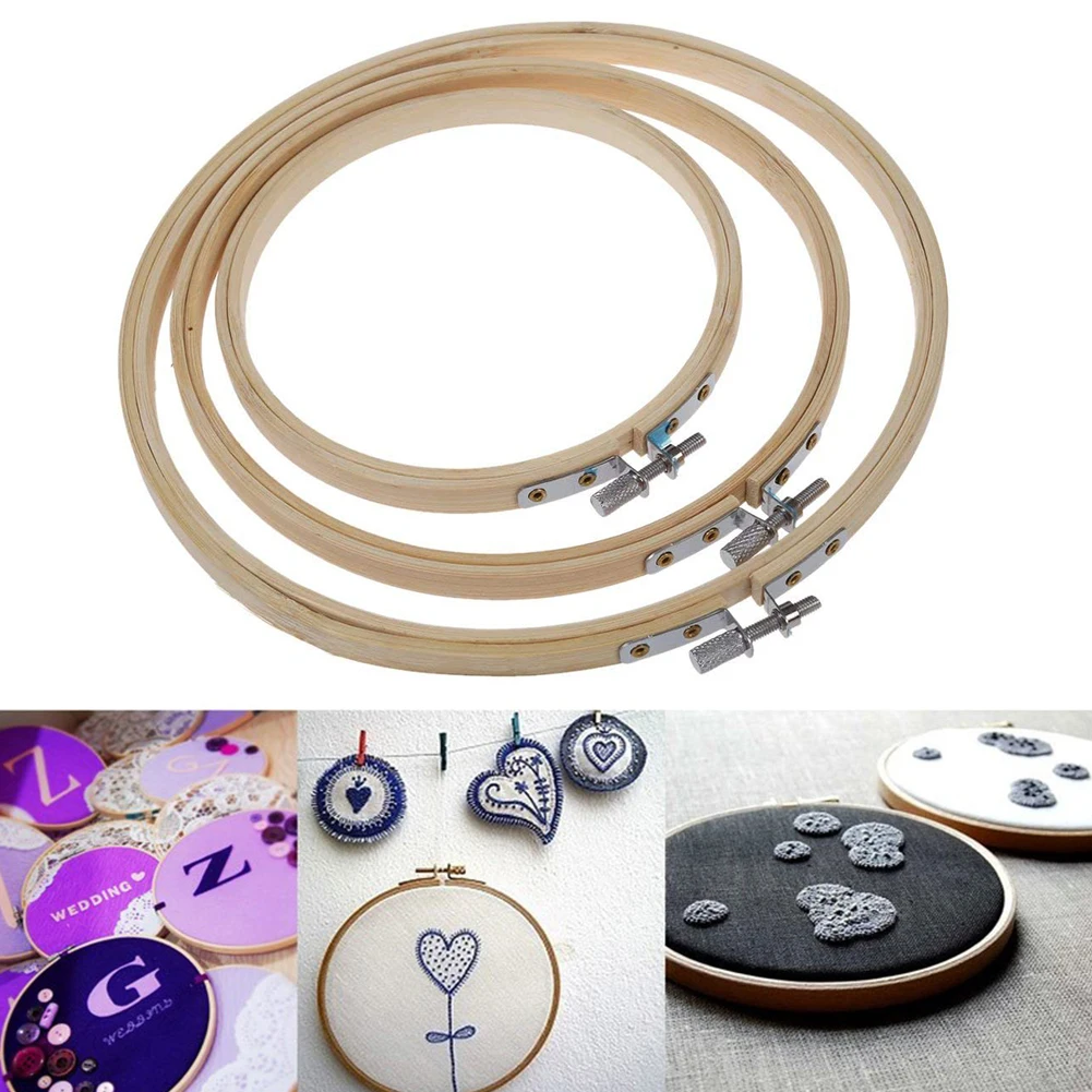 

3 Pieces 3 Sizes Embroidery Hoops Bamboo Circle Cross Stitch Hoop Ring 5/6.7/7.9 Inch for Embroidery and Cross Stitch