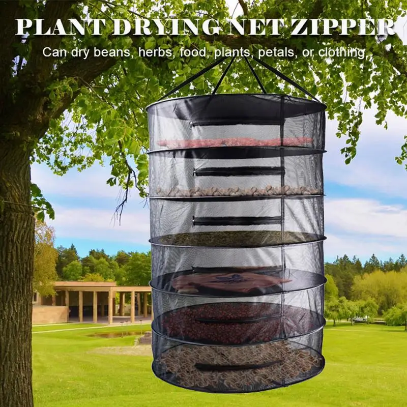 Plant Drying Net Zipper 6 Layers Basket Breathable Durable Closed Pull