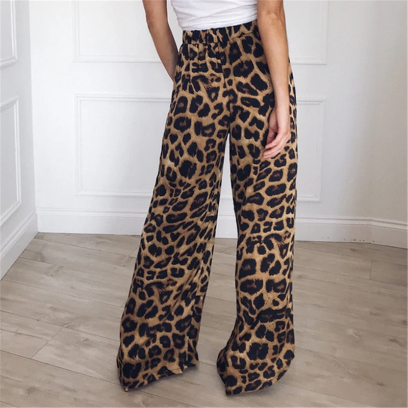 Трендовые современные женские повседневные леопардовые широкие брюки со средней талией, свободные летние офисные женские рабочие брюки