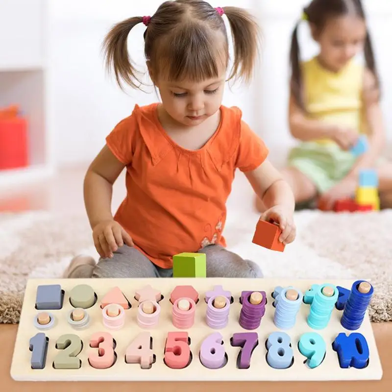 

Preschool Wooden Montessori Toys Count Geometric Shape Cognition Match Baby Early Education Teaching Aids Math Toys For Children