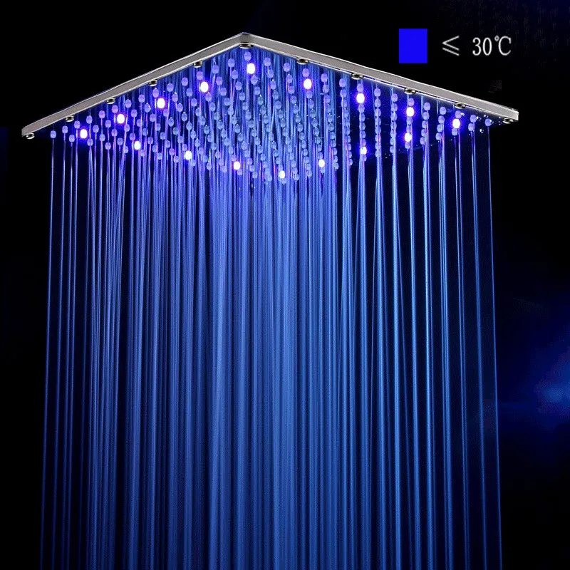 

3 Colors Stainless Steel Colorful Discoloration Temperature Control Luminescence Top LED shower head Light chuveiro For bathroom