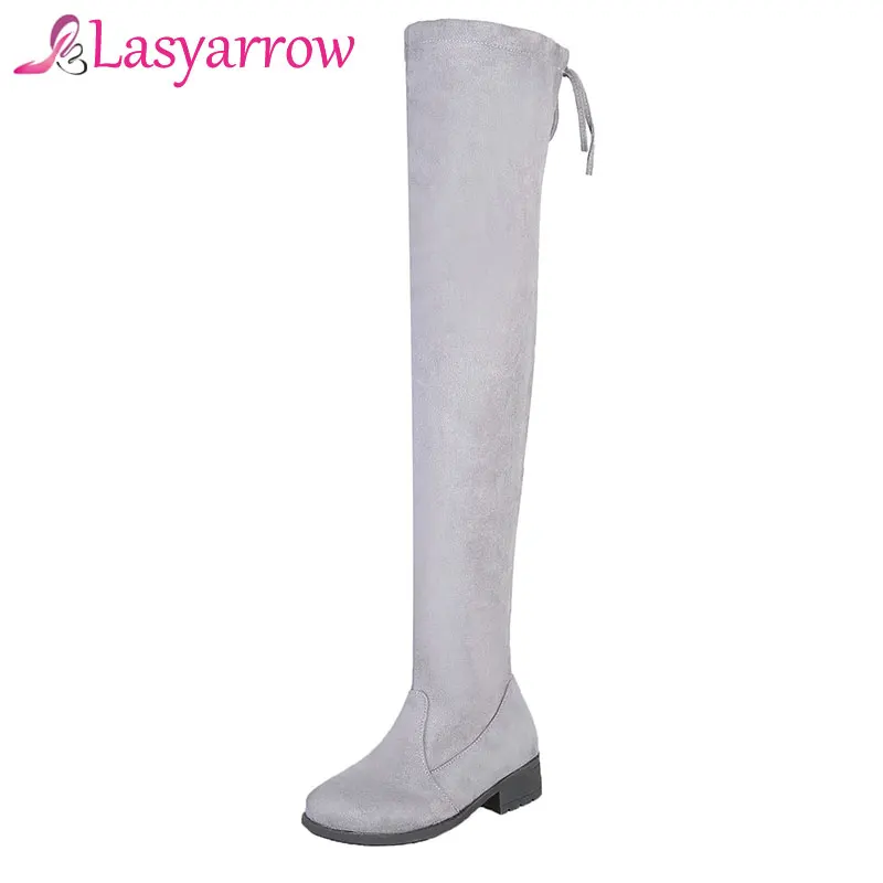 

Lasyarrow Brand Shoes Woman Fashion Over the Knee Boots Women Elastic Thigh High Long Boots Plus Size Ladies Footwear Black Gray