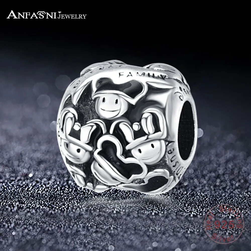 

ANFASNI 100% Real Sterling Silver Charms Bracelet 925 Sterling Silver Smiley Face Charms Pendant CZ Crystal Beads DIY Jewelry