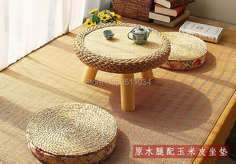 Asia style Japanese style Rattan Round Table Traditional Asian Furniture for balcony Living Room Low Floor Coffee Table Wooden Asia style Japanese style Rattan Round Table Traditional Asian Furniture for balcony Living Room Low Floor Coffee Table Wooden