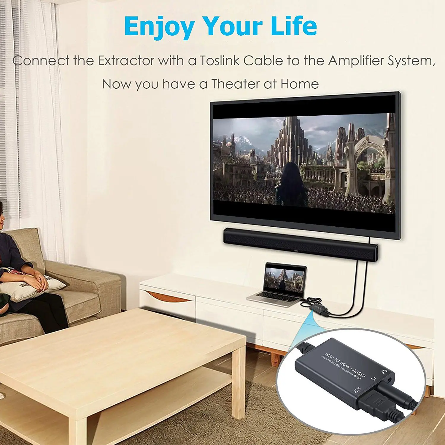 4K HDMI Audio Extractor HDMI to HDMI and Optical TOSLINK SPDIF+3.5mm Stereo Audio Extractor Splitter HDCP 1.4 DAC Digital to A