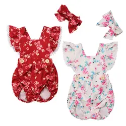 Кружевное боди с цветочным рисунком для маленьких девочек, комбинезон, пляжный костюм, одежда для детей 0-24 месяцев, комбинезон для