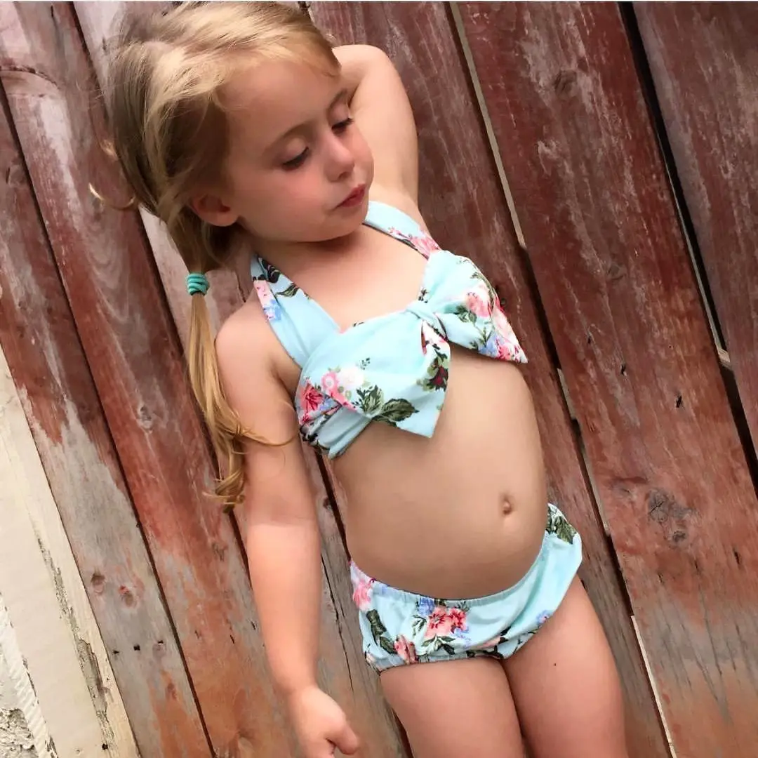

2019 Summer Infant Kids Baby Girl Clothes Floral Bathing Suit Bikini Set Swimwear Sleeveless Tops+Shorts Outfits Set 1-6Y