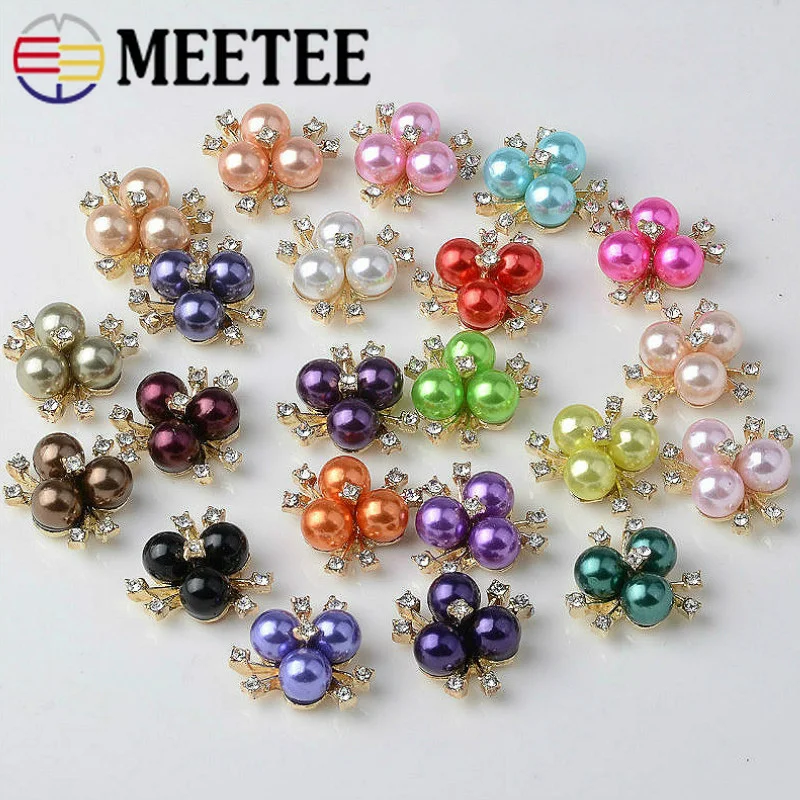 

Meetee 30pcs 2*2cm Color Flower Alloy Pearl Button Bag Accessories Decorative Buckle DIY Handmade Craft Sewing Materials CN012