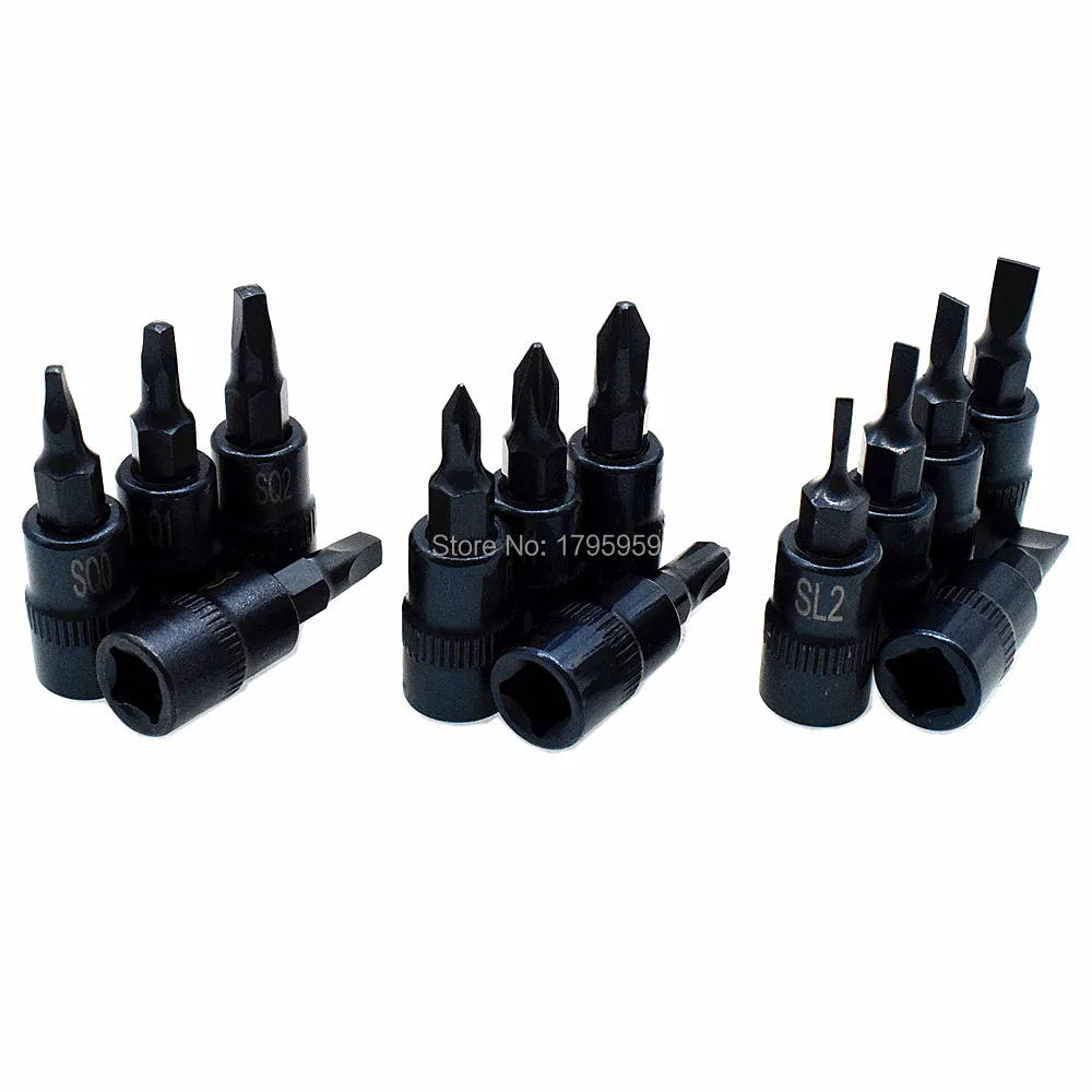 13pc Socket Bits Set 1/4" Square Drive Socket Philips Slotted Square