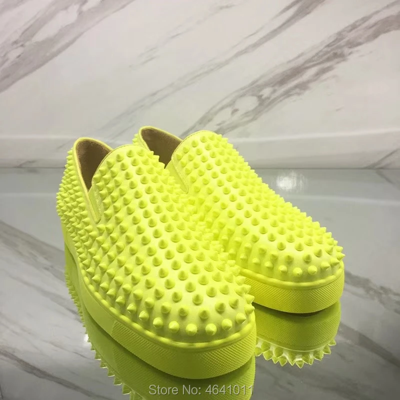 

Low-Cut Leisure cl andgz Lace-Up Fluorescent Yellow Rivet Red bottoms For man casual shoes sneakers Leather Flat Loafers 2018