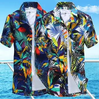 

ZACOO Men Summer Hawaii Quick Dry Printing Short Sleeve Loose Beach Shirt
