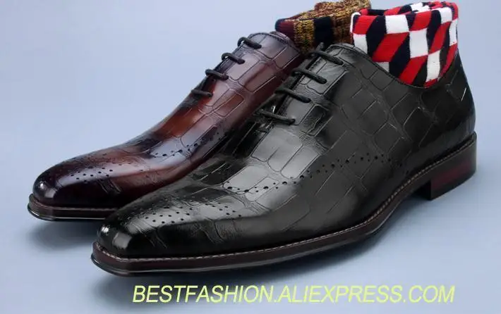 

Dress Shoes Men Genuine Leather Lace Up Argly Check Plaid Smart Casual Shoes Handmade Carved Brogues Wedding Groom Oxfords