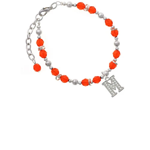 Браслет из бисера Silvertone Crystal Initial-M-Orange |