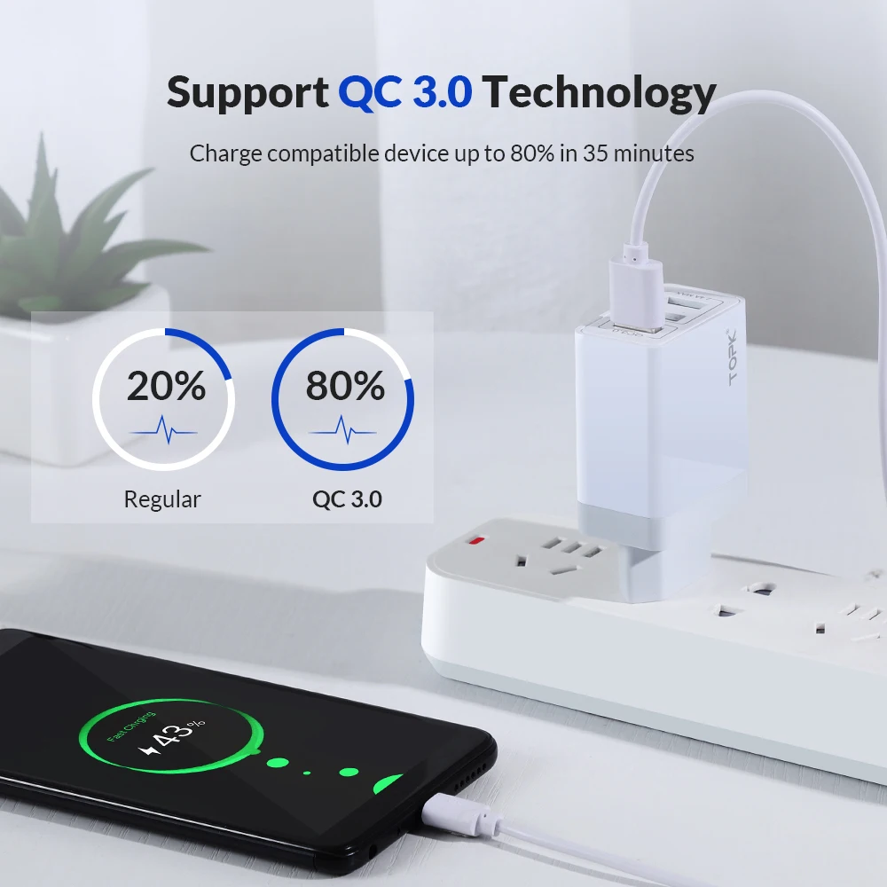 TOPK B348Q Quick Charge 3.0 USB Charger QC3.0 Fast Charging Multi Charger for Samsung S10 Xiaomi Mi9 Travel Wall Phone Charger TOPK B348Q Quick Charge 3.0 USB Charger QC3.0 Fast Charging Multi Charger for Samsung S10 Xiaomi Mi9 Travel Wall Phone Charger