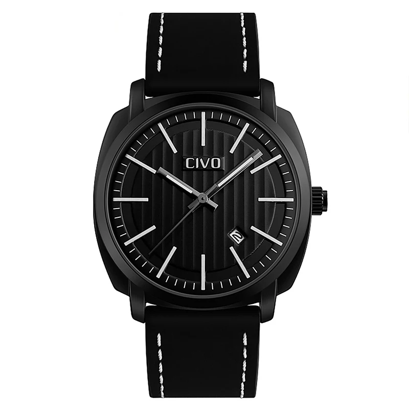 

CIVO Simple Design Watch Men Waterproof Analogue Date Calendar Sports Watches Fashion Black Genuine Leather Quartz Wrist Watches