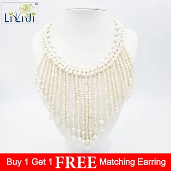 

LiiJi Unique Natural stone White Coral,White Jades and Freshwater Pearl Beads with Jades Toggle Clasp Necklace 19inch/48cm