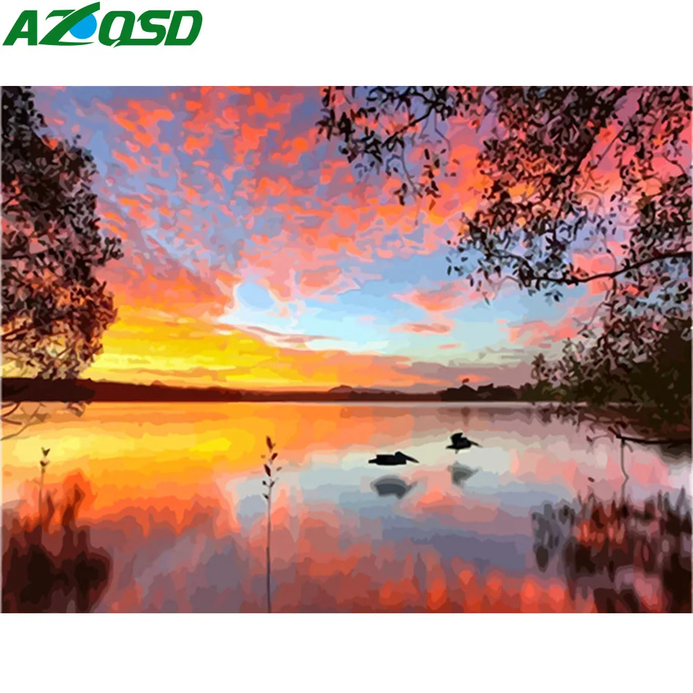 

AZQSD Oil Painting By Numbers Sunset Scenery Painting DIY Hand Painted Frameless Paint On Canvas Landscape Home Decor SZGD097