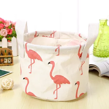 

Storage Basket Cotton Fabric Desktop Linen Flamingo Storage Baskets Cartoon Makeup Cosmetic Organizer Sundries Make up Holder