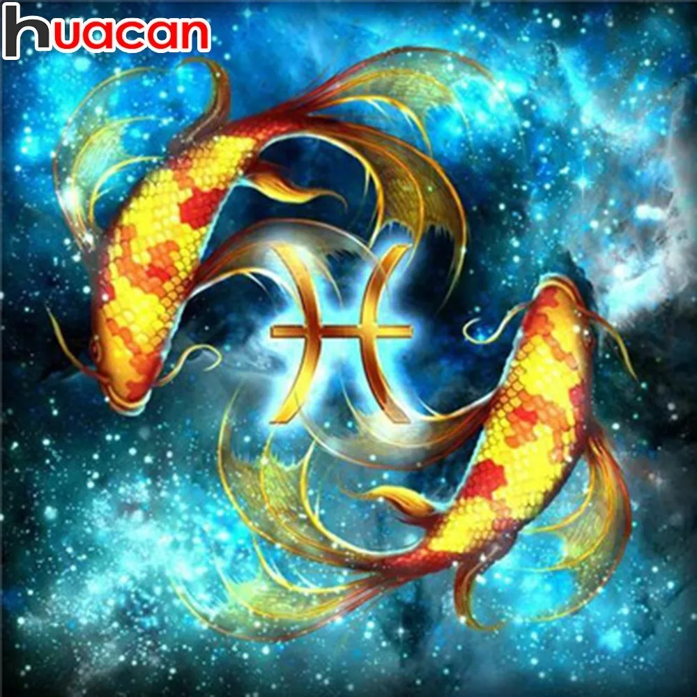 

HUACAN Full Square Diamond Painting Pisces Scorpio Cartoon 5d Diy Diamond Embroidery Sale Constellation Mosaic Rhinestones Leo