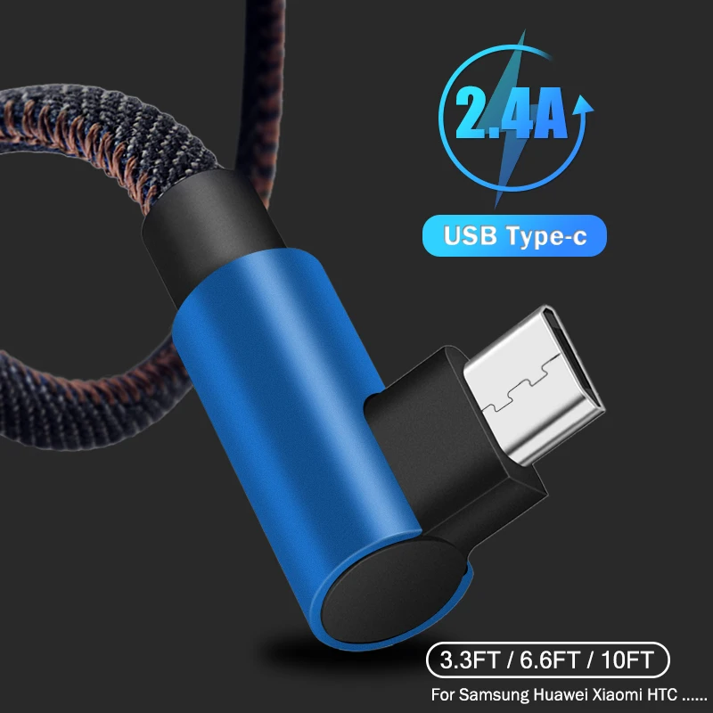 

2.4A 90 Degree Type C Cable Fast Charging Charge Data Cord L Cable For Samsung Xiaomi MI Huawei Honor Mate 10 20 30 P10 P20 P30