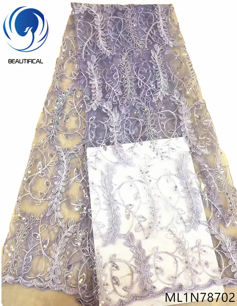 

Beautifical nigerian lace fabrics 2019 Top sale embroidery sequins net lace fabric for dress 5yards french lace fabric ML1N787