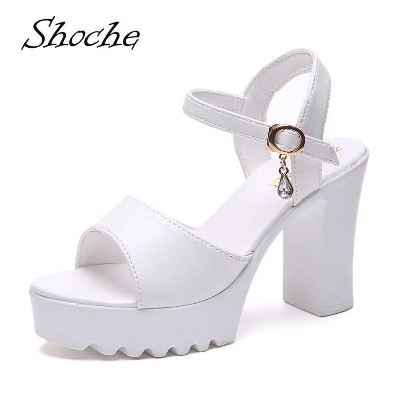 

Shoche Block Heel Sandals Summer Platform Casual Shoes Women High Heel White Sandles Female High Heels Chunky Shoes