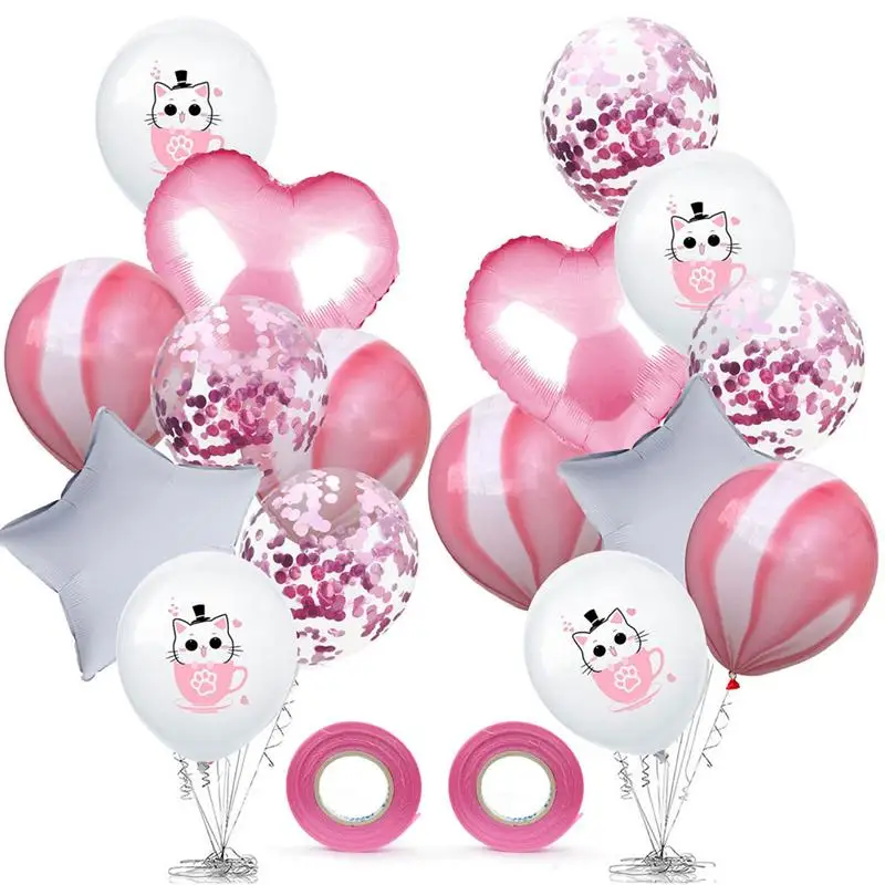 

2 Bundles Cat Pattern Balloons Aluminium Foil Latex Balloon Party Supplies For Birthday Anniversary Wedding Decoration