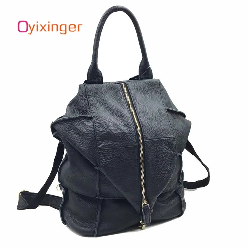 

OYIXINGER 2019 Vintage Leather Travel Backpack Women Fashion Genuine Leather Double Shoulders Bag Girls Unique Backpacks Bagpack