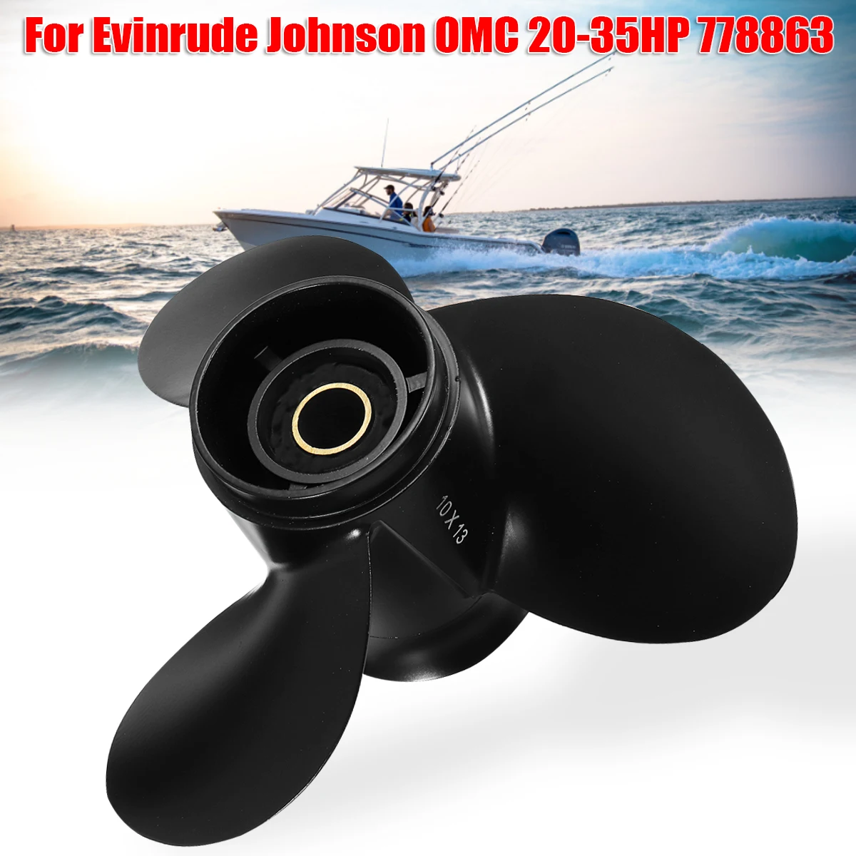 778863 10x13 морской подвесной пропеллер черный для Evinrude Johnson 15-35HP алюминиевый сплав 3 лезвия R вращение 14 сплайн зуб