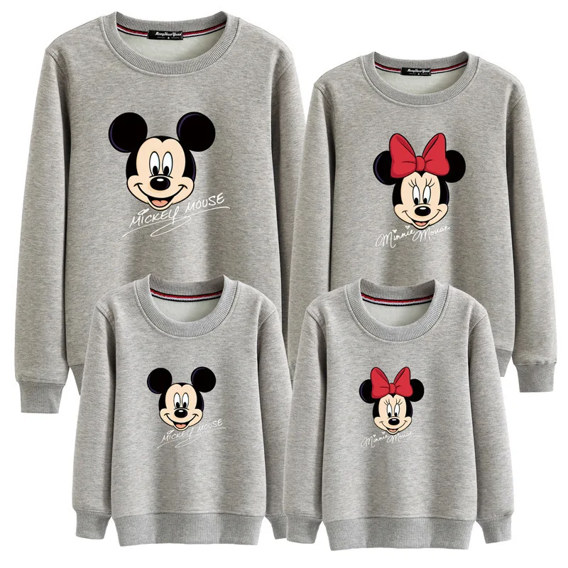 Family Clothes Mother Father Kids Autumn Minnie Long Sleeve Hoodie Sweatshirt Mickey Cartoon Mous Printed Cotton Warm Pullover | Мать и