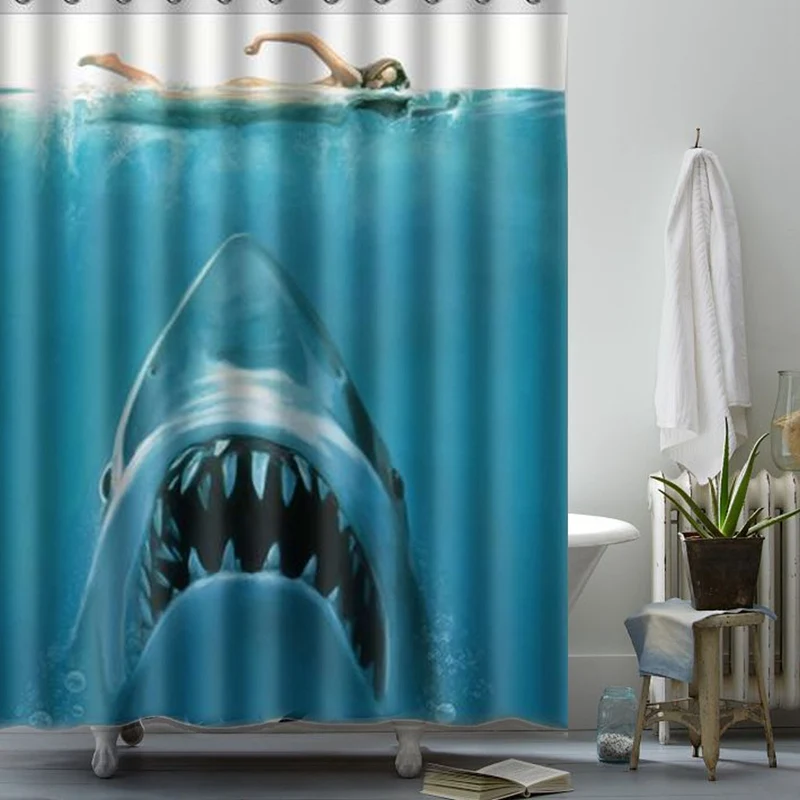 

Newest 150x180cm Shark Underwater Jaws Theme Polyester Waterproof Bath Shower Curtain With Hooks
