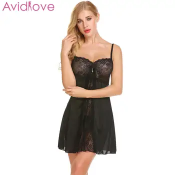 

Avidlove Women Lace Sexy Nightgown Summer Sexy Underwear Sleepwear Spaghetti Strap Chemise G-string Lingerie Erotic Costumes