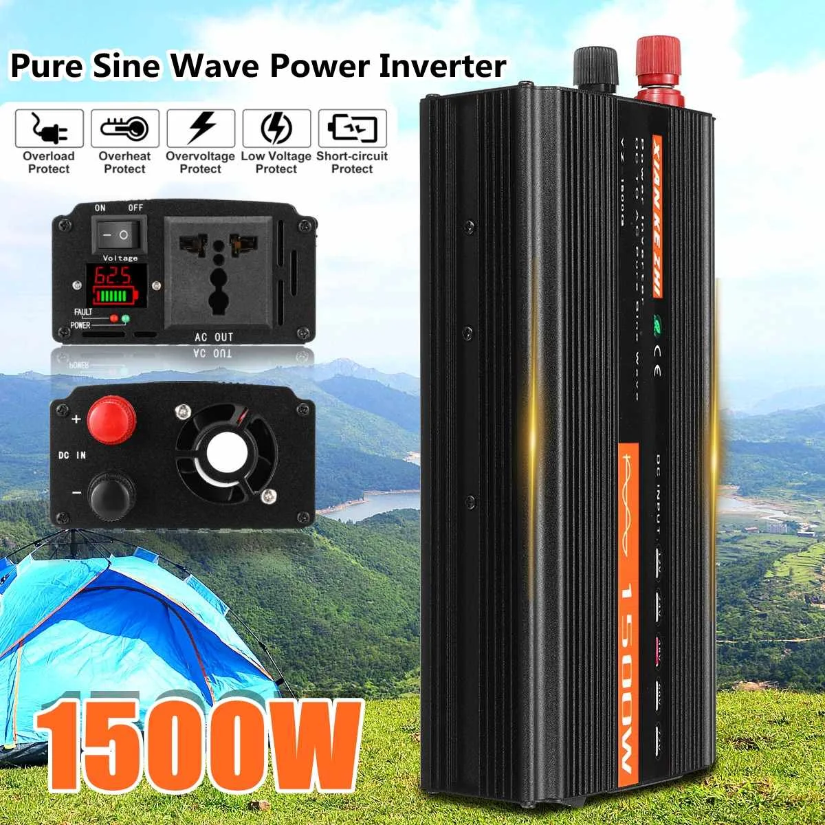 

Peak-1500W Pure sine wave inverter 50Hz Input voltage 12V/24V/48V LCD Display