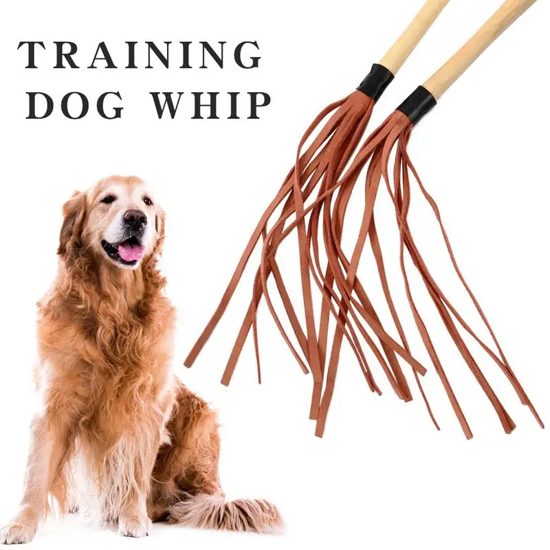 Pet Supplies Wooden Handle Tassel Training Dog Agility Brown Leather Whip Training Dog Stick Pet Training Whip Large Dog Toy