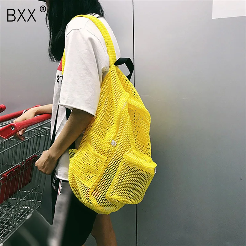 

[BXX] 2020 Spring Summer New Stylish Yellow Red Color Double Straps Hollow High Capacity Light Zipper Backpack All Match LM672