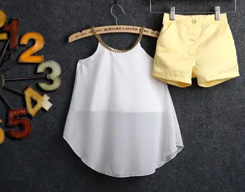 

Pudcoco Girl Set 2Y-11Y Summer Children Kids Girl Chiffon Halter Tops Shirt Shorts Outfits Set Clothes