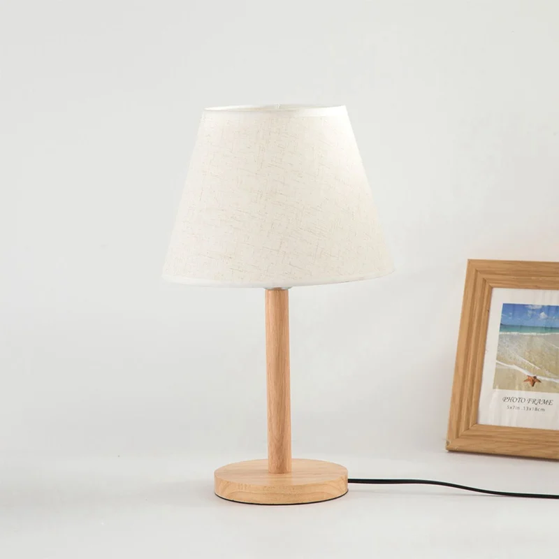 

Modern Japanese Wood Linen Bedside Minimalist Table Lamp E27 AC 110V 220V US EU Plug Student Table Lamp Bedroom Indoor Bedside