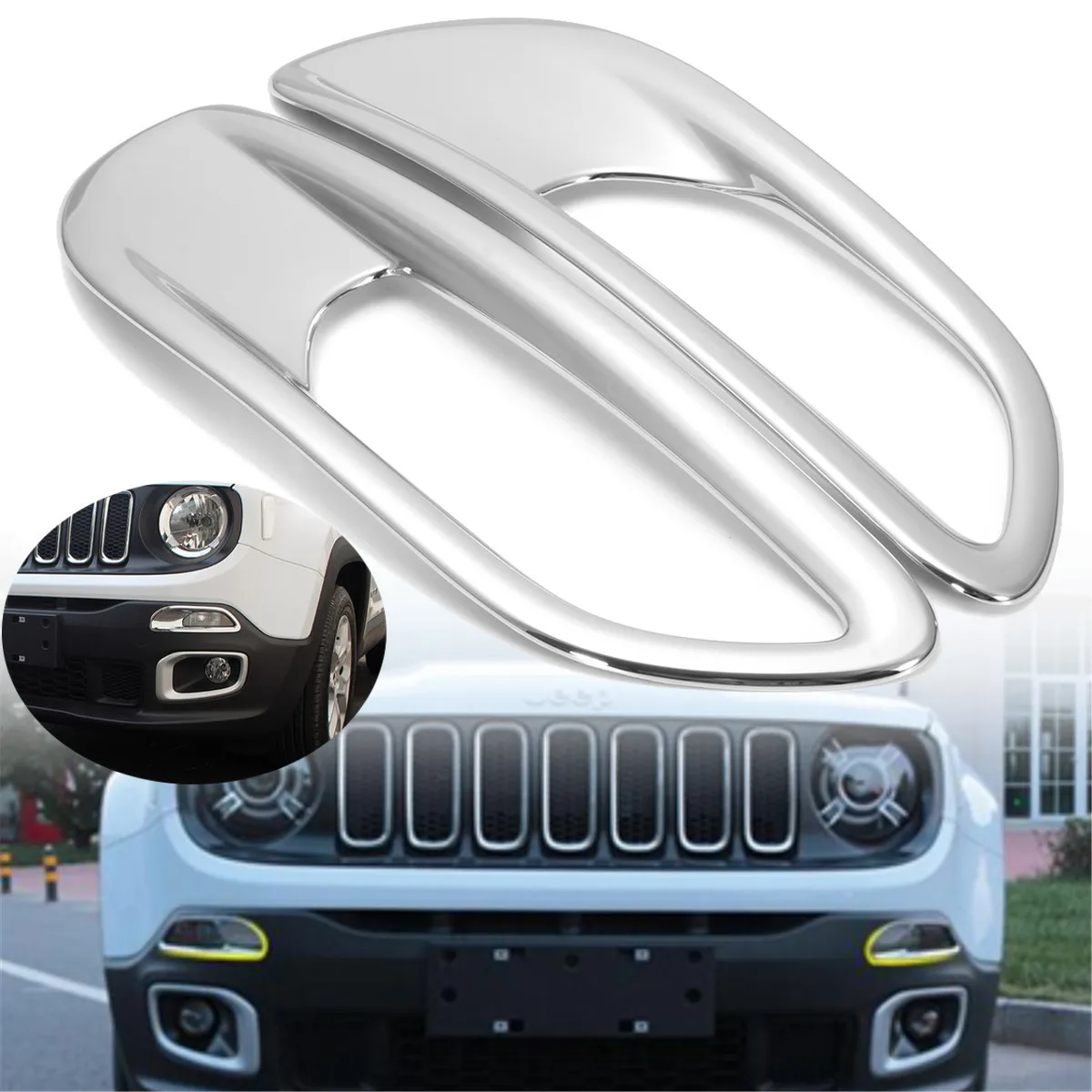 

2Pcs Chrome Front Daytime Running Light DRL Lamp Cover Trim For Jeep Renegade 2016 255mm 73mm