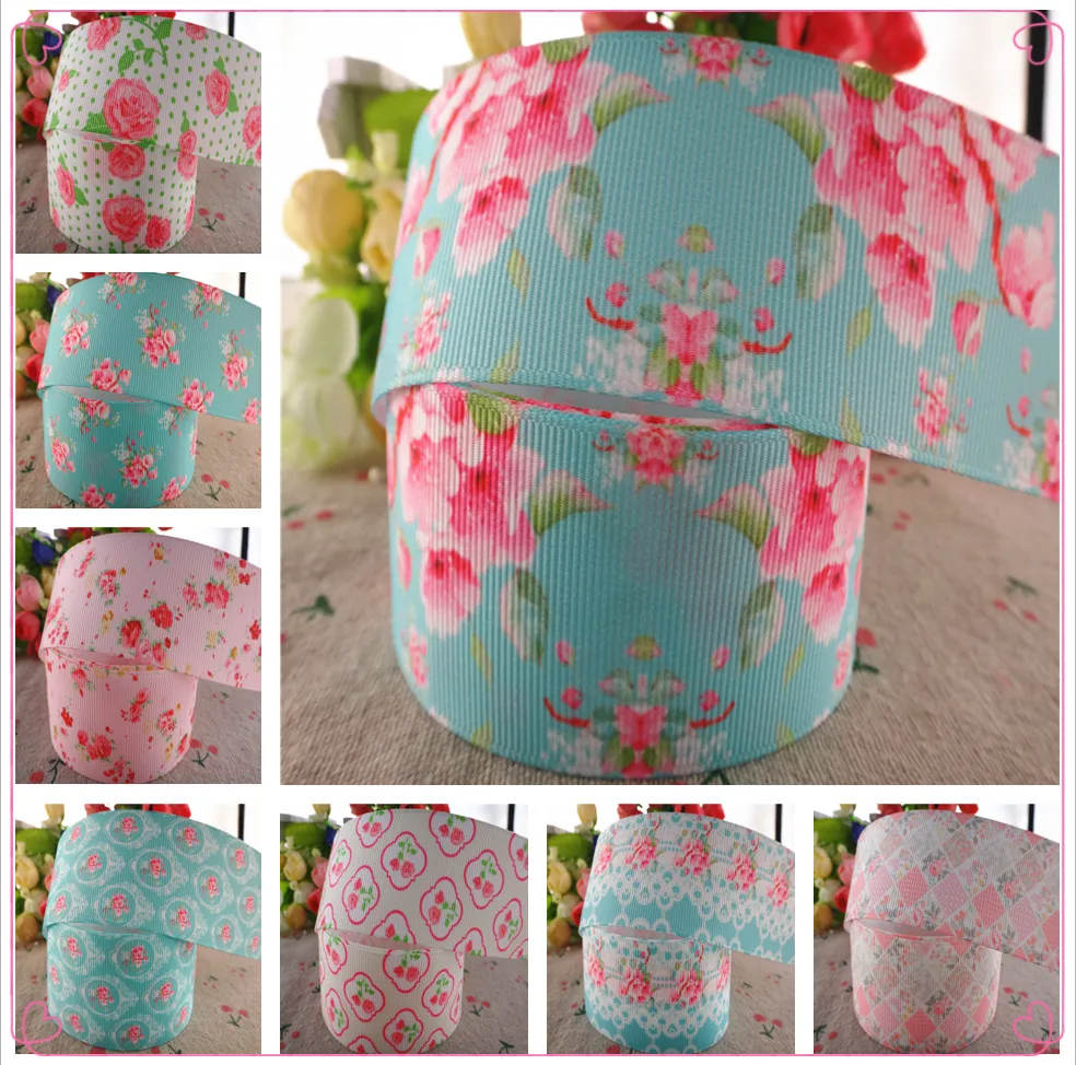 

1" 25mm and 1-1/2" 38mm 5 yards flowers printed grosgrain ribbons DIY hairbows handmade materials MD18010120