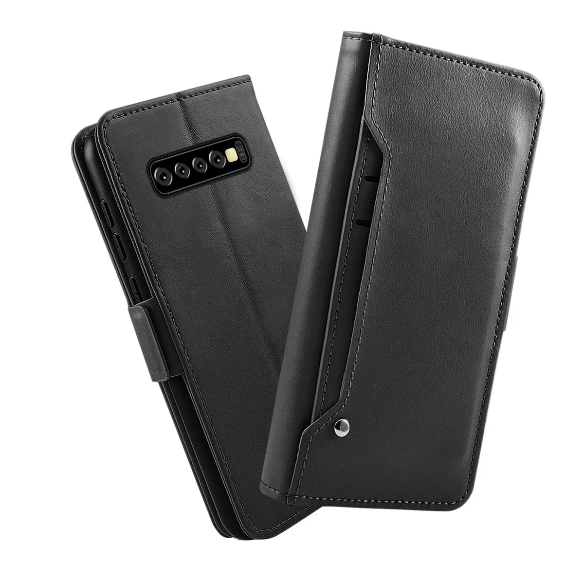 

CASEWIN For Samsung Galaxy S10 Plus Case PU Leather Flip Stand Detachable Wallet Case Rotate Card Pocket Vehicle-mounted Magnet